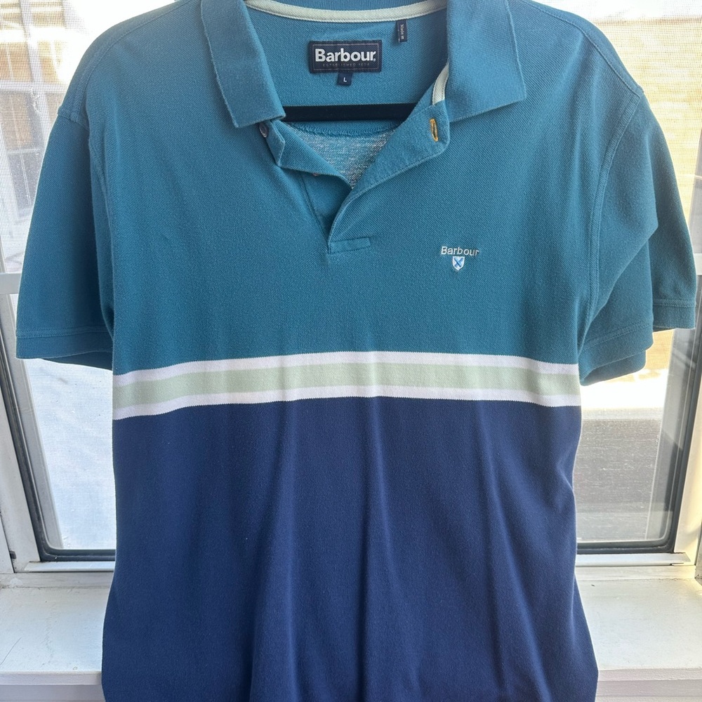 Barbour Men's Teal and Navy Polo Shirt